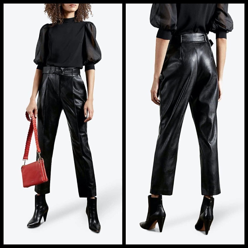 💕TED BAKER💕 Faydell Pleather Trouser ~ Black US 8 NWT *NO BELT*